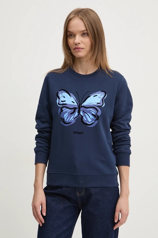 Desigual bluza bawełniana BUTTERLY nadruk granatowy 24WWSK05