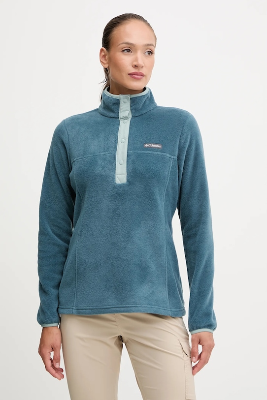 Sportovní mikina Columbia Benton Springs bez kapuce tyrkysová 2085651