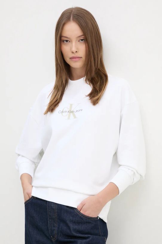 Памучен суичър Calvin Klein Jeans памук бял J20J224177