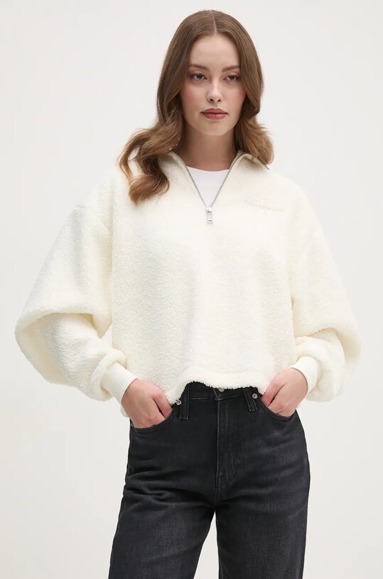 Calvin Klein Jeans gyapjú pulóver aplikációval fehér J20J224180