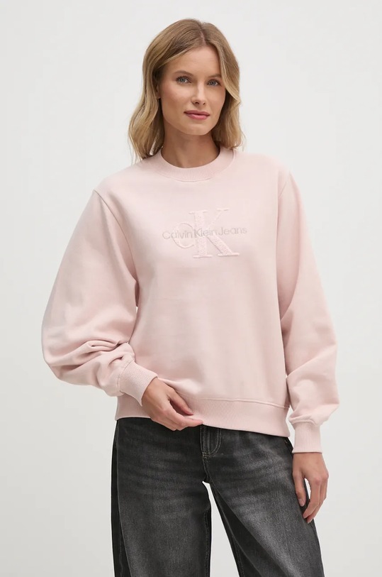 Calvin Klein Jeans bluza bawełniana aplikacja różowy J20J224652