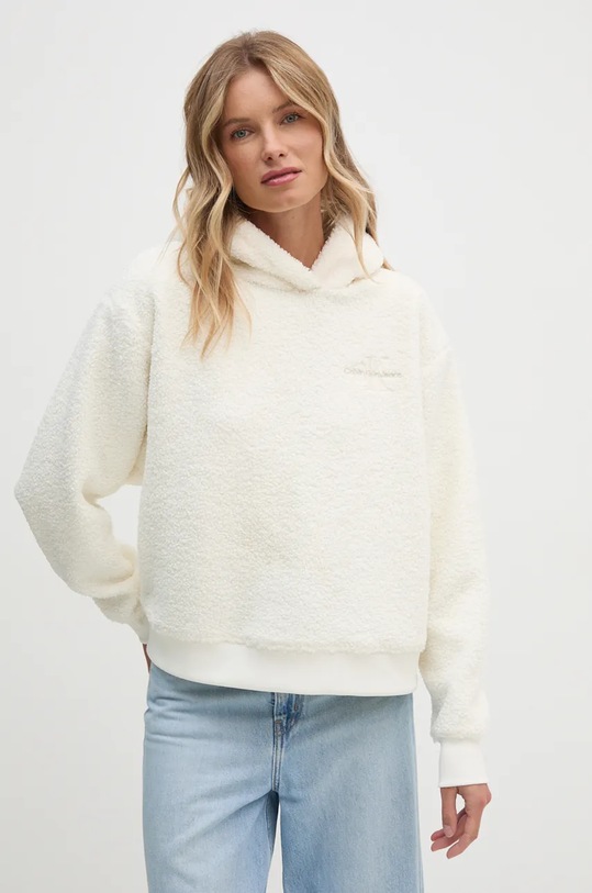 Mikina Calvin Klein Jeans s kapucí béžová J20J224686