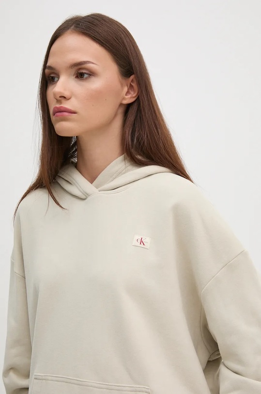 Pamučna dukserica Calvin Klein Jeans bez uzorka bež J20J224173