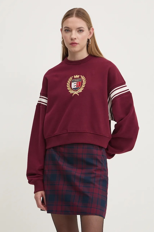 Tommy Jeans hanorac de bumbac imprimeu burgundia DW0DW18772