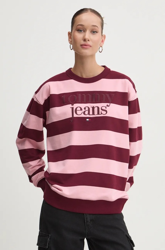 Tommy Jeans bluza bawełniana wzorzyste bordowy DW0DW19041