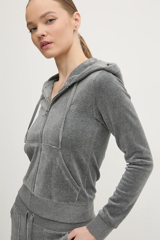 Велюрова кофта Juicy Couture ROBERTSON CLASS з капюшоном сірий JCAP176.694