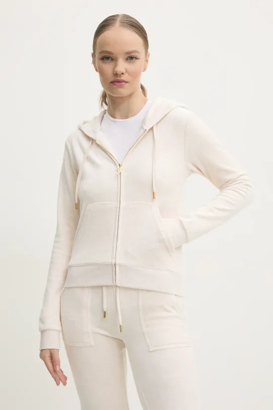 Кофта из велюра Juicy Couture ROBERTSON GOLD с капюшоном бежевый JCAP176G.692