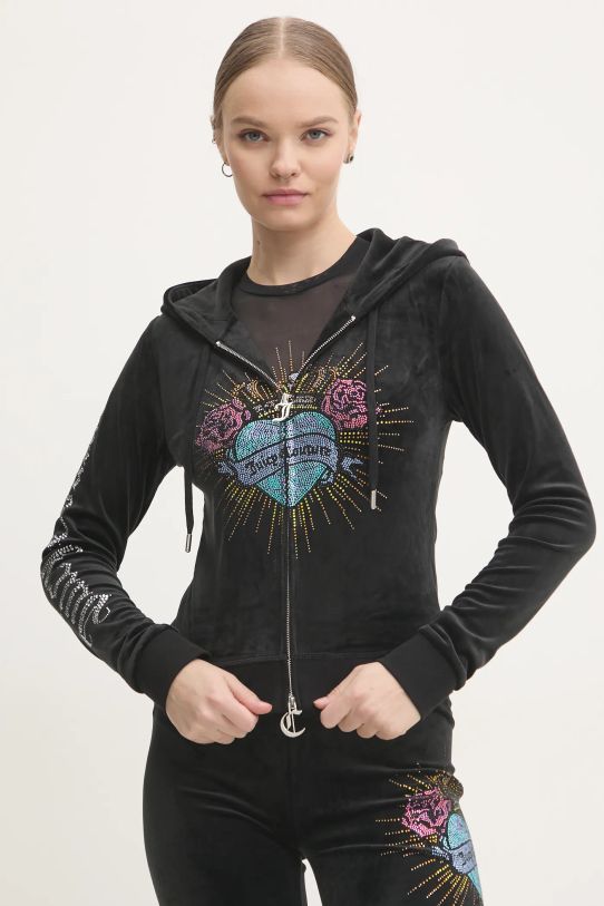 Juicy Couture bluza welurowa SACRED HEART ROBERTSON HOODIE czarny JCBAS224816.101