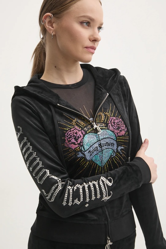 Juicy Couture bluza welurowa SACRED HEART ROBERTSON HOODIE JCBAS224816.101 czarny