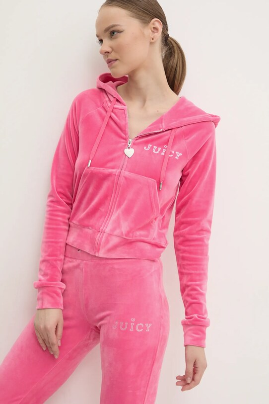 Juicy Couture bluză din velur REGAL MADISON HOODIE roz JCBAS224828.679