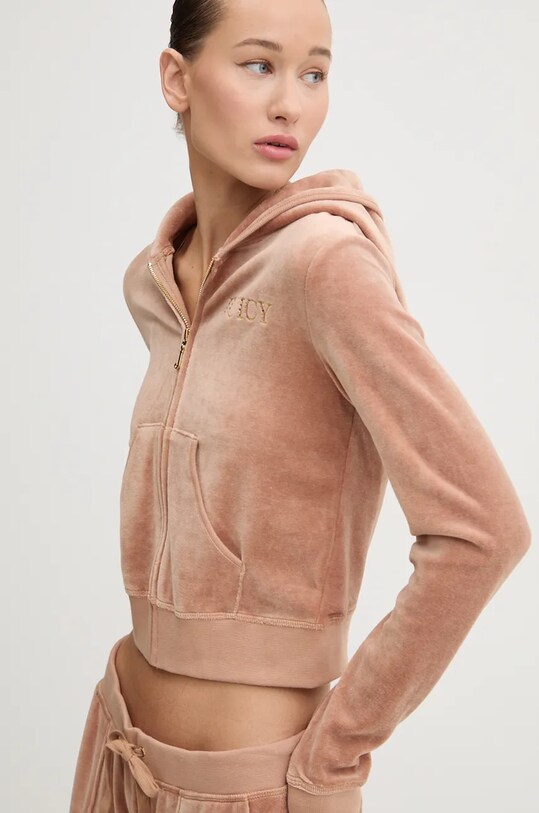 Juicy Couture bluză din velur HERITAGE CROWN ROBYN HOODIE maro JCGAS224011.681
