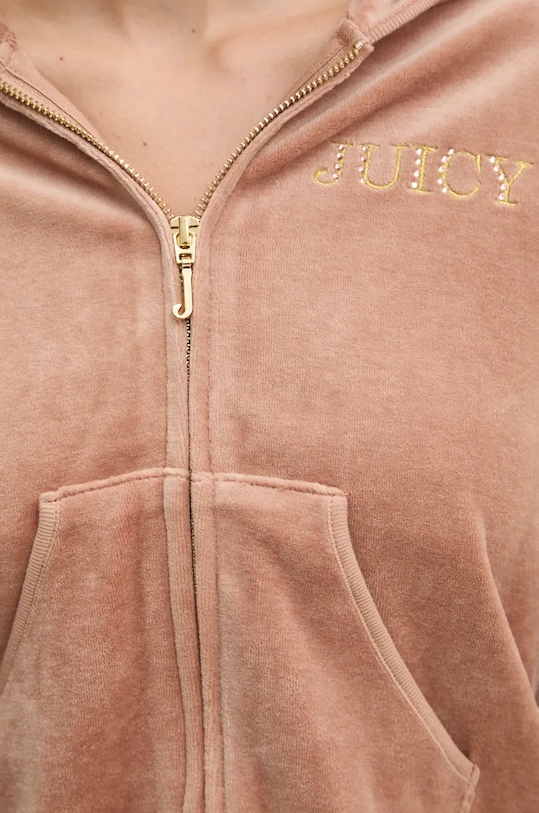 Juicy Couture bluza welurowa HERITAGE CROWN ROBYN HOODIE JCGAS224011.681 brązowy