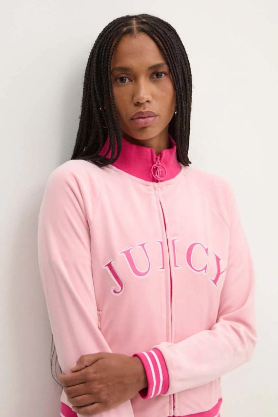 Velúrová mikina Juicy Couture TANYA TRACKTOP bez kapucne ružová JCSCT224417.121