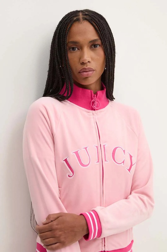 Velurová mikina Juicy Couture TANYA TRACKTOP bez kapuce růžová JCSCT224417.121