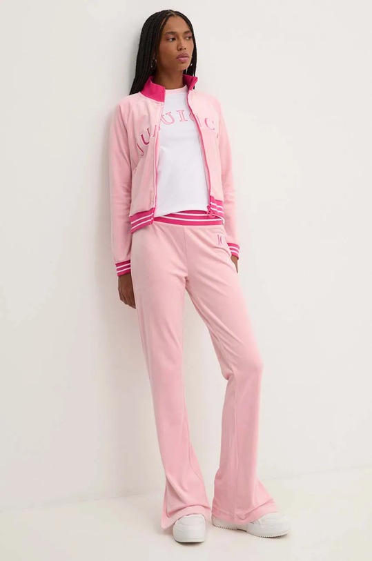 Velurová mikina Juicy Couture TANYA TRACKTOP JCSCT224417.121 růžová AW24