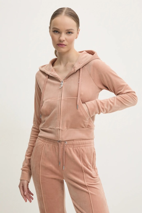 Juicy Couture bluza welurowa MADISON HOODIE z kapturem brązowy JCWA122001.681