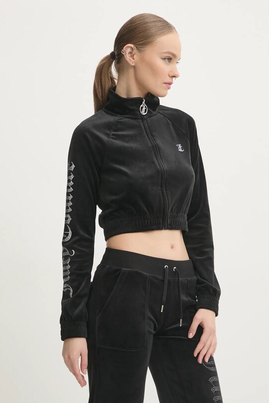 Juicy Couture bluza welurowa TASHA LOGO TRACKTOP JCWCT24305.101 czarny