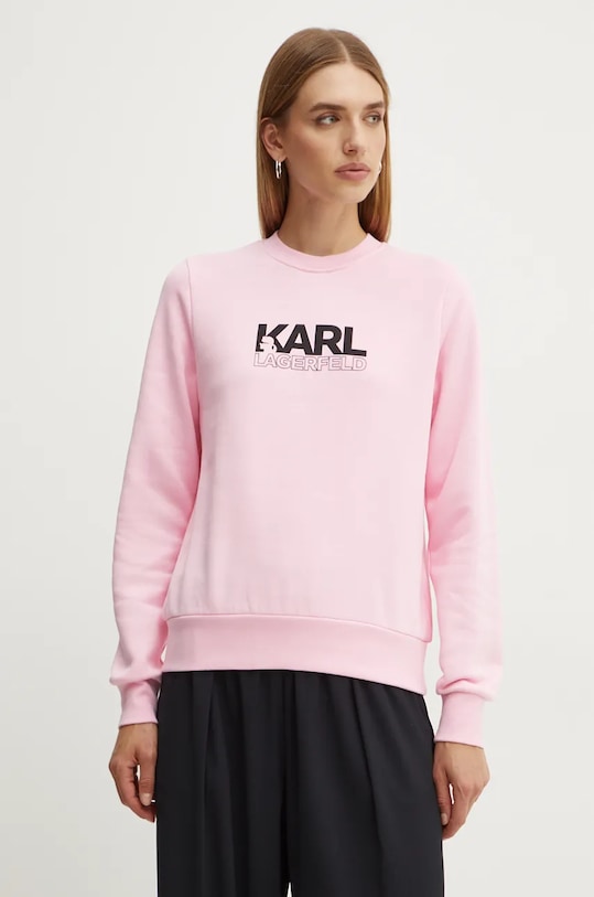 Bavlněná mikina Karl Lagerfeld bez kapuce růžová 24WW1803