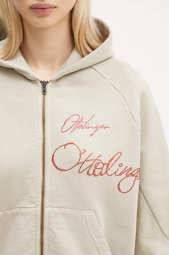 Βαμβακερή μπλούζα Ottolinger Oversized Zip Hoodie μπεζ 1150204121