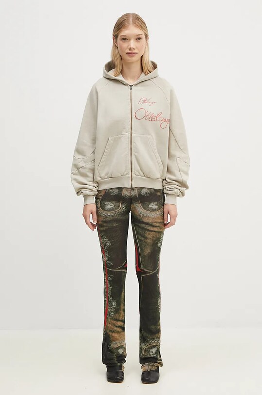 Βαμβακερή μπλούζα Ottolinger Oversized Zip Hoodie 1150204121 μπεζ