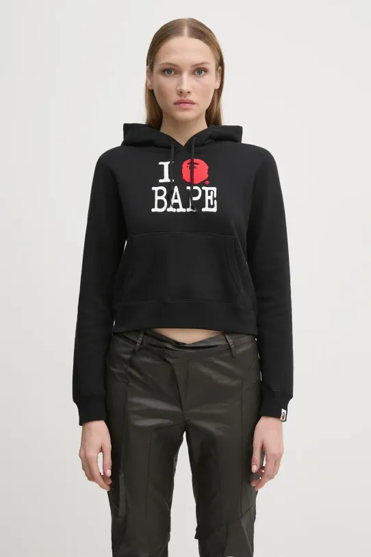 A Bathing Ape felpa in cotone I LOVE BAPE PULLOVER HOODIE applique nero 1K80214002