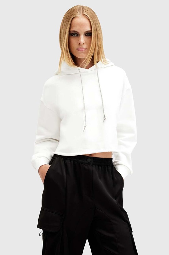 Bavlněná mikina AllSaints PIPPA SPARKLE HOODY s kapucí bílá W117JB