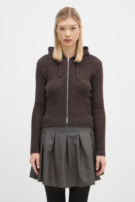 Our Legacy woolen cardigan Compact Hood fine-knit brown W4243CSB