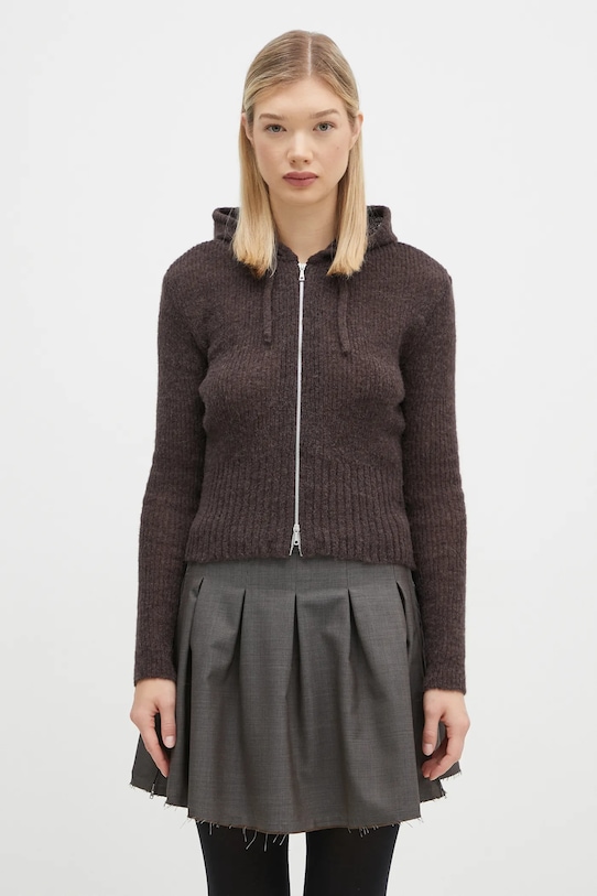 Our Legacy woolen cardigan Compact Hood fine-knit brown W4243CSB