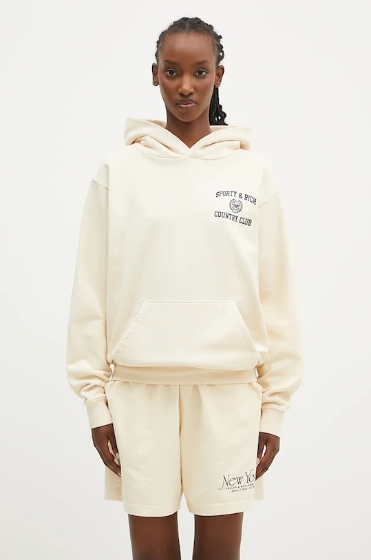 Bavlněná mikina Sporty & Rich Varsity Crest potisk béžová WS066S409VC