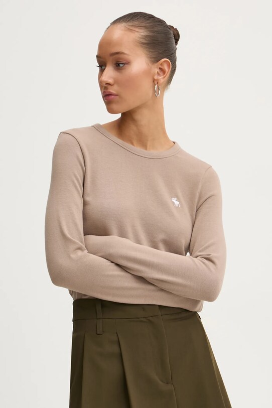 Abercrombie & Fitch longsleeve z elastanem beżowy KI139.4833.410