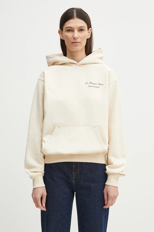Памучен суичър Sporty & Rich Faubourg надпис бежов ST070517619CR01