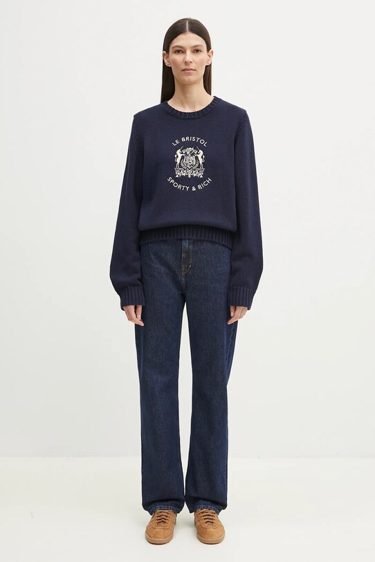 Bavlněný svetr Sporty & Rich Bristol Crest Cotton Knit WS065517621BL32 námořnická modř