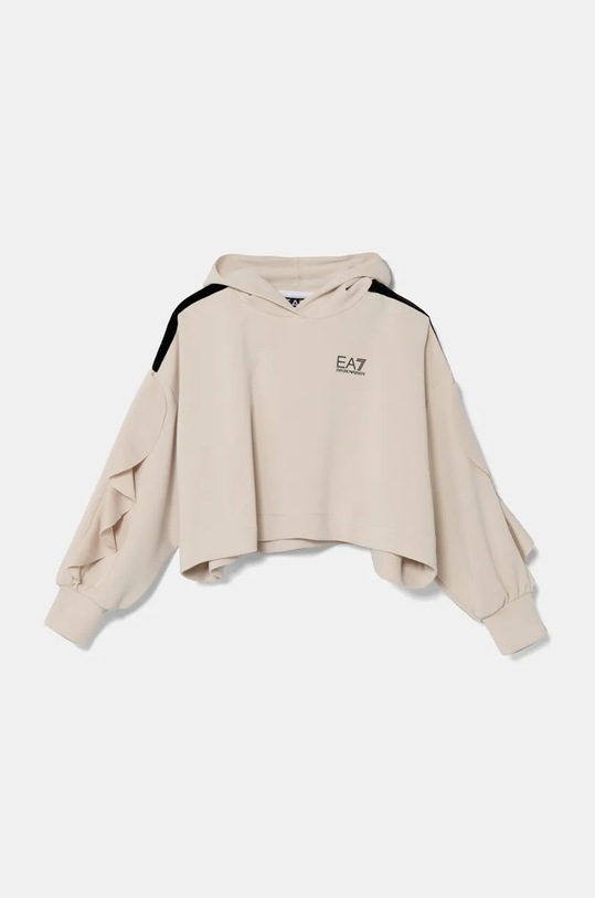 Dětská mikina EA7 Emporio Armani s kapucí béžová 6DFM08.FJZBZ