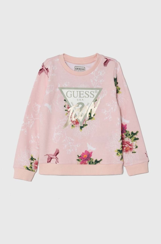 Dětská bavlněná mikina Guess bez kapuce růžová K4YQ05.KA6R3.9BYH