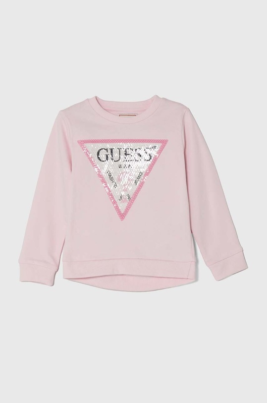 Παιδική βαμβακερή μπλούζα Guess χωρίς κουκούλα ροζ K4YQ10.KA6R3.9BYH