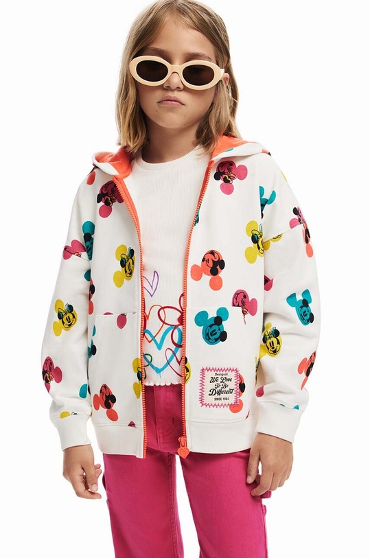 Desigual bluza bawełniana dziecięca MICKEY MOUSE z kapturem biały 24WGSK09
