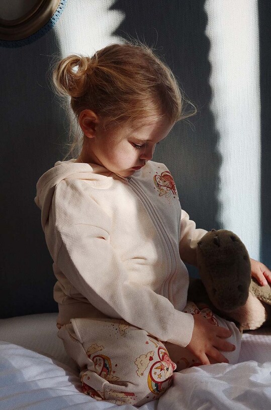 Konges Sløjd hanorac de bumbac pentru copii LOUPY LOU HOODIE GOTS imprimeu bej KS101570