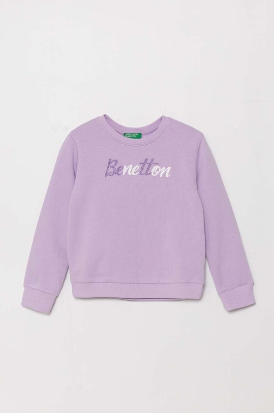 United Colors of Benetton bluza bawełniana dziecięca aplikacja fioletowy 3J70G10F8.P.Seasonal