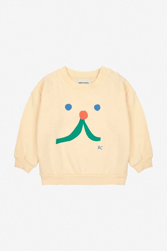 Βαμβακερή μπλούζα μωρού Bobo Choses Funny face 224AB030 κίτρινο AW24