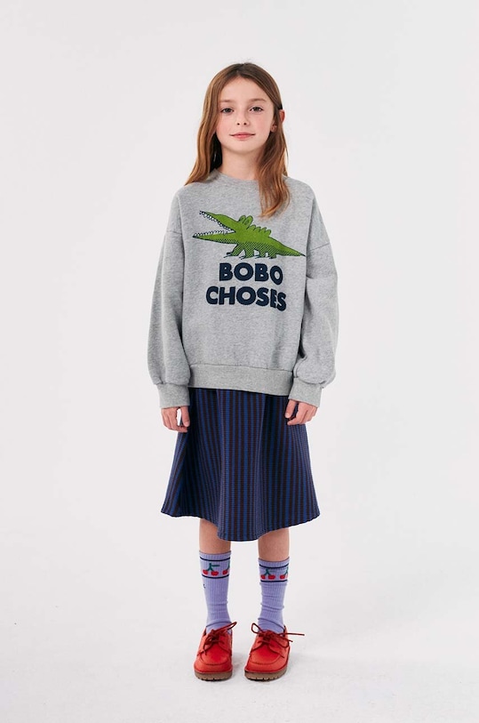 Παιδική βαμβακερή μπλούζα Bobo Choses Talking Crocodile γκρί 224AC037