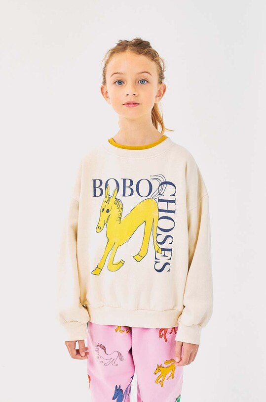 Bobo Choses hanorac de bumbac pentru copii Wonder Horse print bej 224AC038
