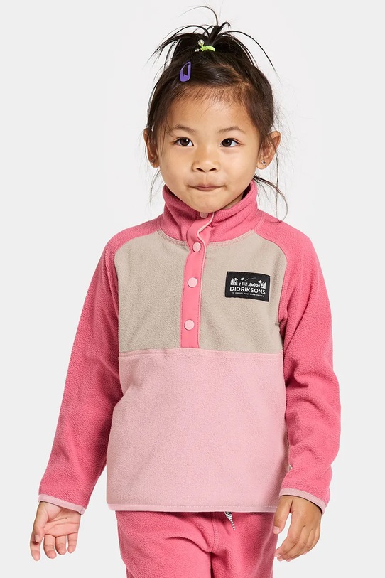 Didriksons hanorac polar pentru copii MONTE KIDS HALF BU cu modele roz 505590