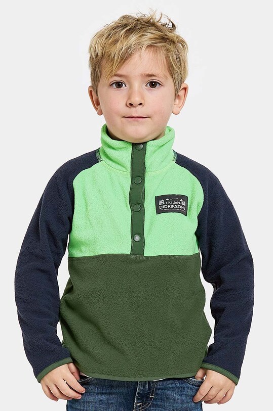 Didriksons hanorac polar pentru copii MONTE KIDS HALF BU cu modele verde 505590