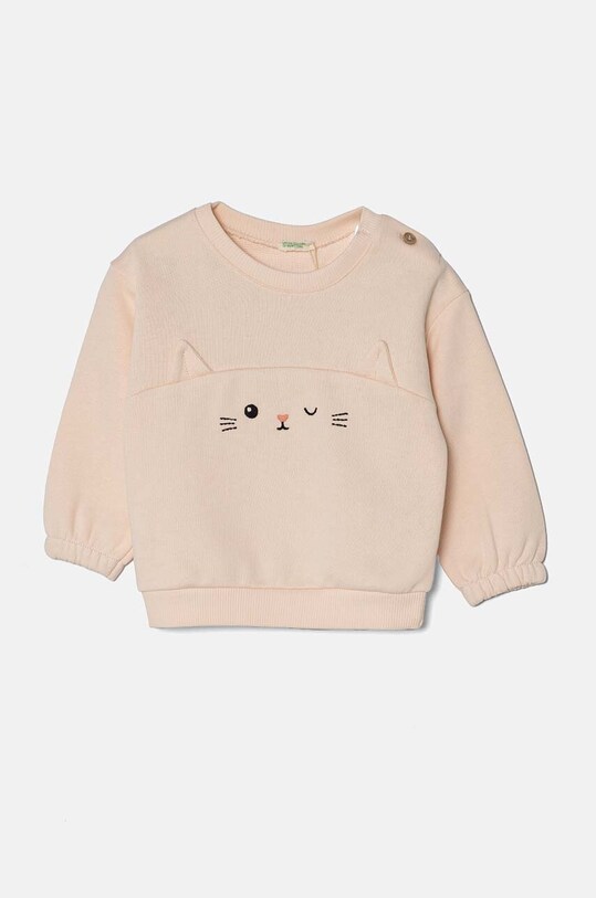 United Colors of Benetton hanorac de bumbac pentru bebelusi imprimeu bej 3J70A1058.W.Seasonal