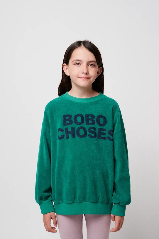Детски памучен суичър Bobo Choses памук зелен 324EC014