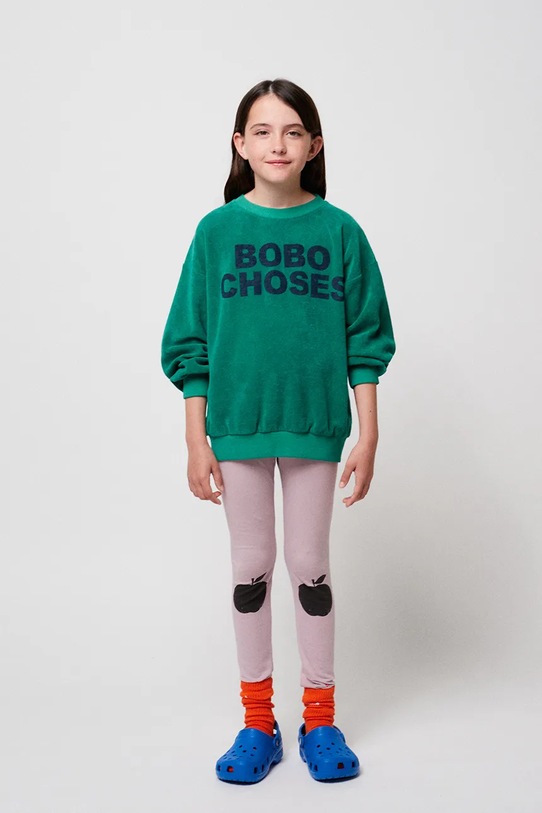Детски памучен суичър Bobo Choses зелен 324EC014