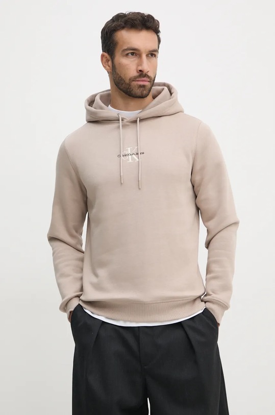 Mikina Calvin Klein Jeans s kapucí béžová J30J325629