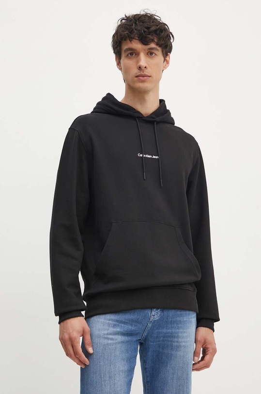 Bavlněná mikina Calvin Klein Jeans s kapucí černá J30J325639