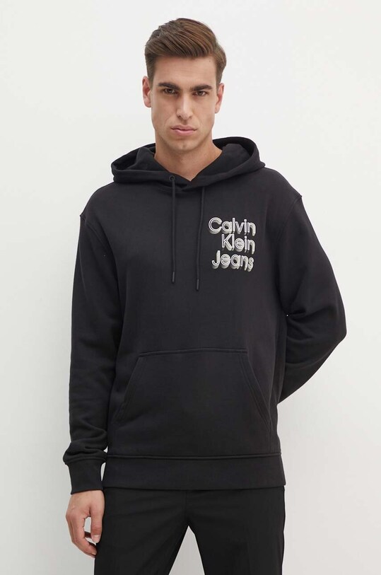 Хлопковая кофта Calvin Klein Jeans с капюшоном чёрный J30J325927