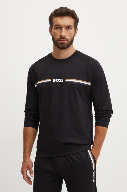 Βαμβακερό φούτερ BOSS χωρίς κουκούλα μαύρο 50521749